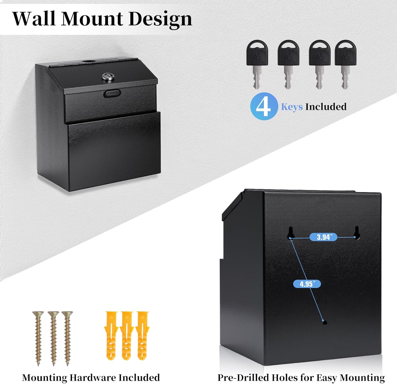 Locking Suggestion Box with Key – Wall Mount Metal Collection Box