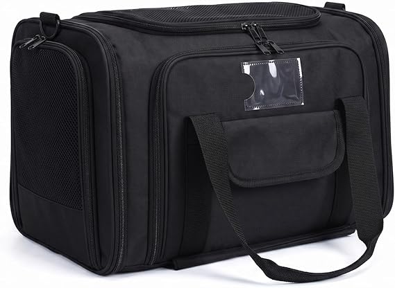 Pet Carrier Bag, Expandable Soft Sided Cat Travel Carrier with Mesh Windows