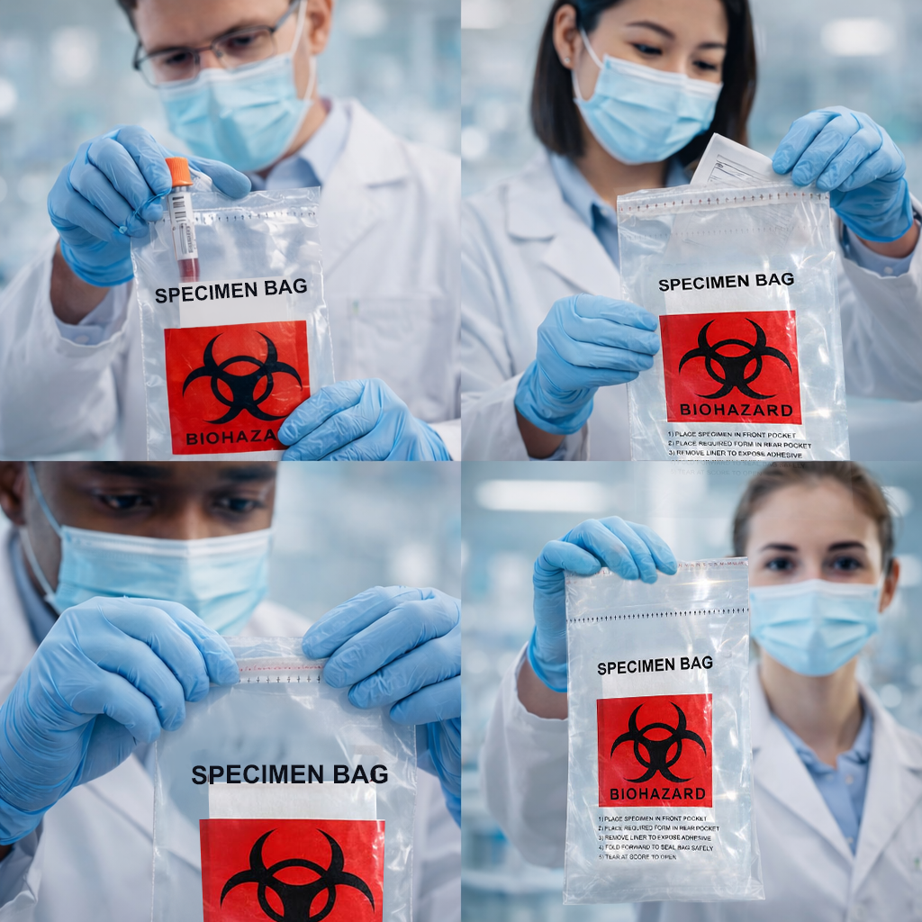 Biohazard Specimen Transport Bags with Absorbent Pad - 6 x 9 in (15 x 23 cm) - 1000 Count (10 Packs of 100)