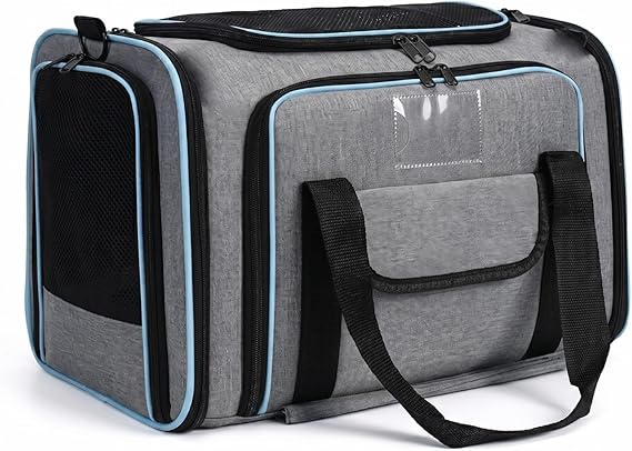 Pet Carrier Bag, Expandable Soft Sided Cat Travel Carrier with Mesh Windows
