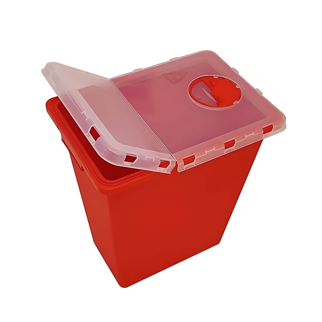 Red HDPE biohazard waste container