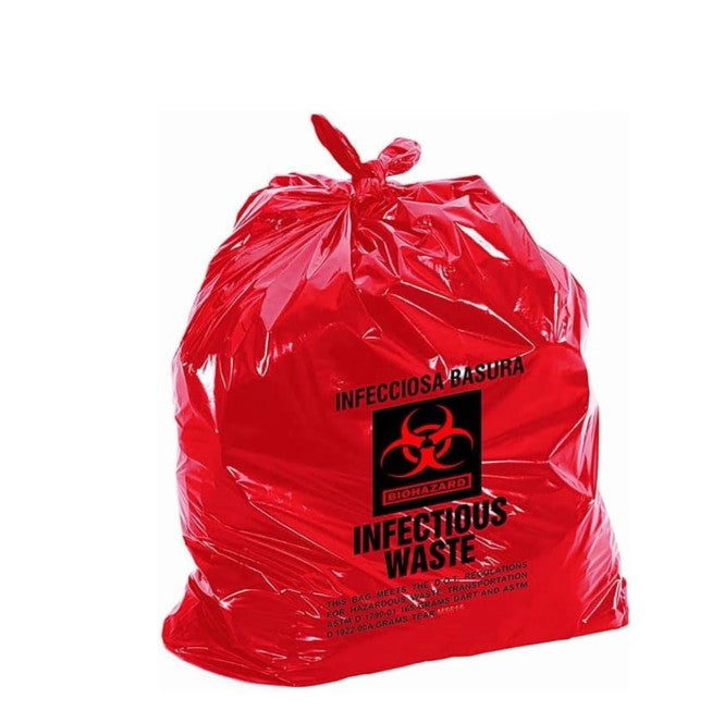 Red Infectious Waste Bag 30-33 Gallon  - Heavy Duty 31x41 Inch