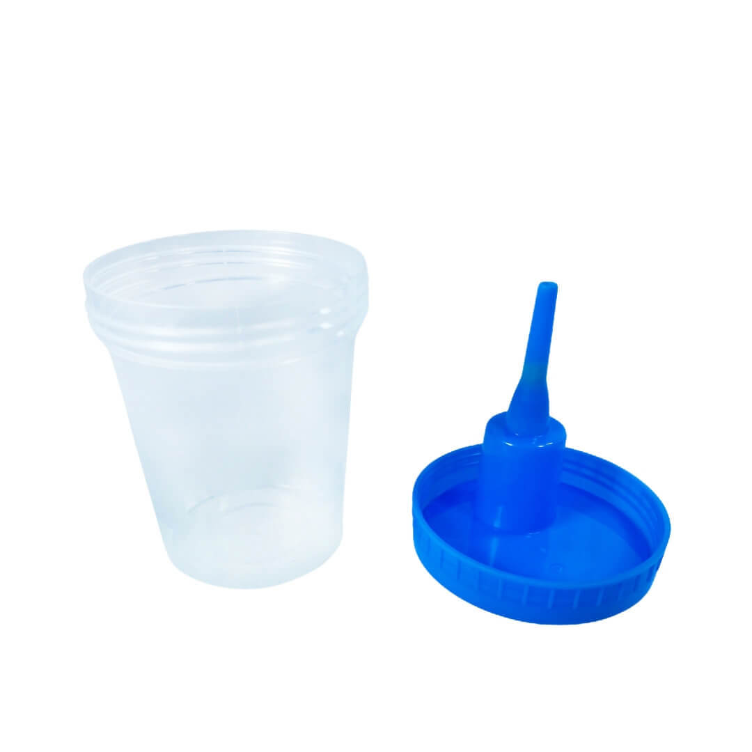 Leak-proof urine specimen cup for lab use