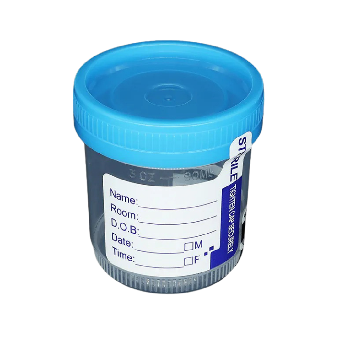 90mL Sterile Urine Cup – Temp Strip, Labeled, D53mm Specimen