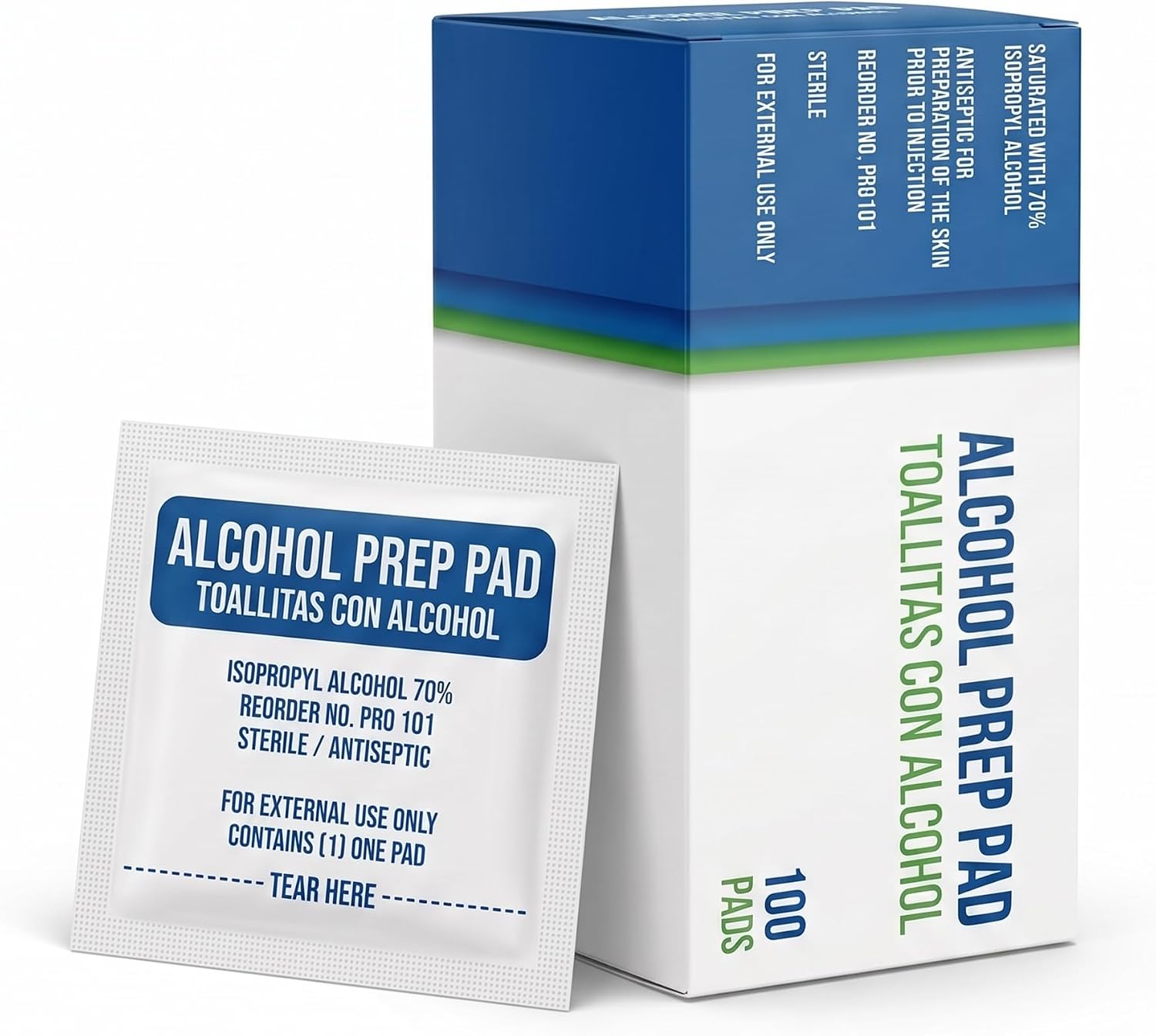 Alcohol Prep Pads 70% Isopropyl, Medical Grade 2-Ply, 1000 Pads (10 Box of 100 Pad)