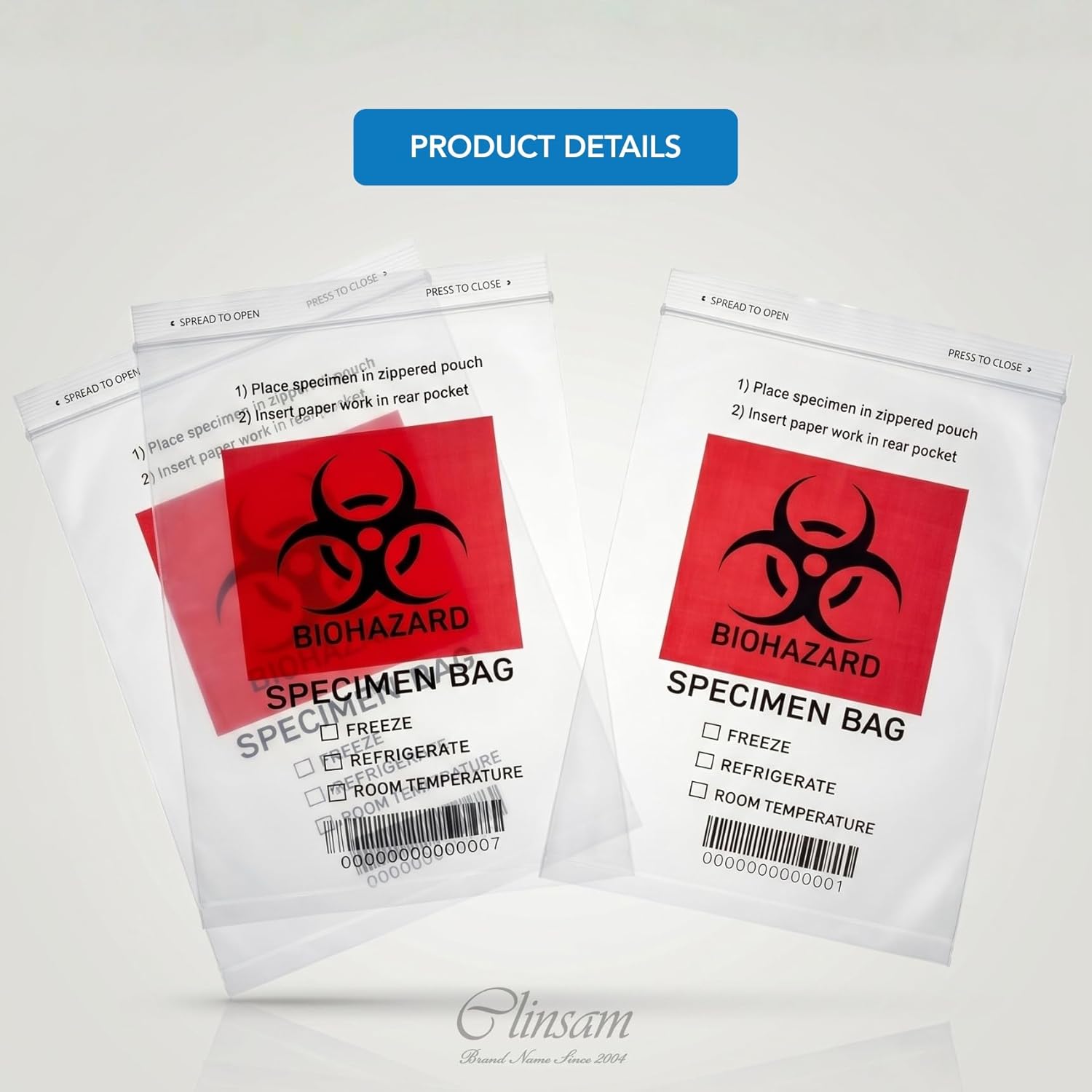 Biohazard Barcode Specimen Transport Bags - 6 x 9 in (15 x 23 cm), 1000 pcs