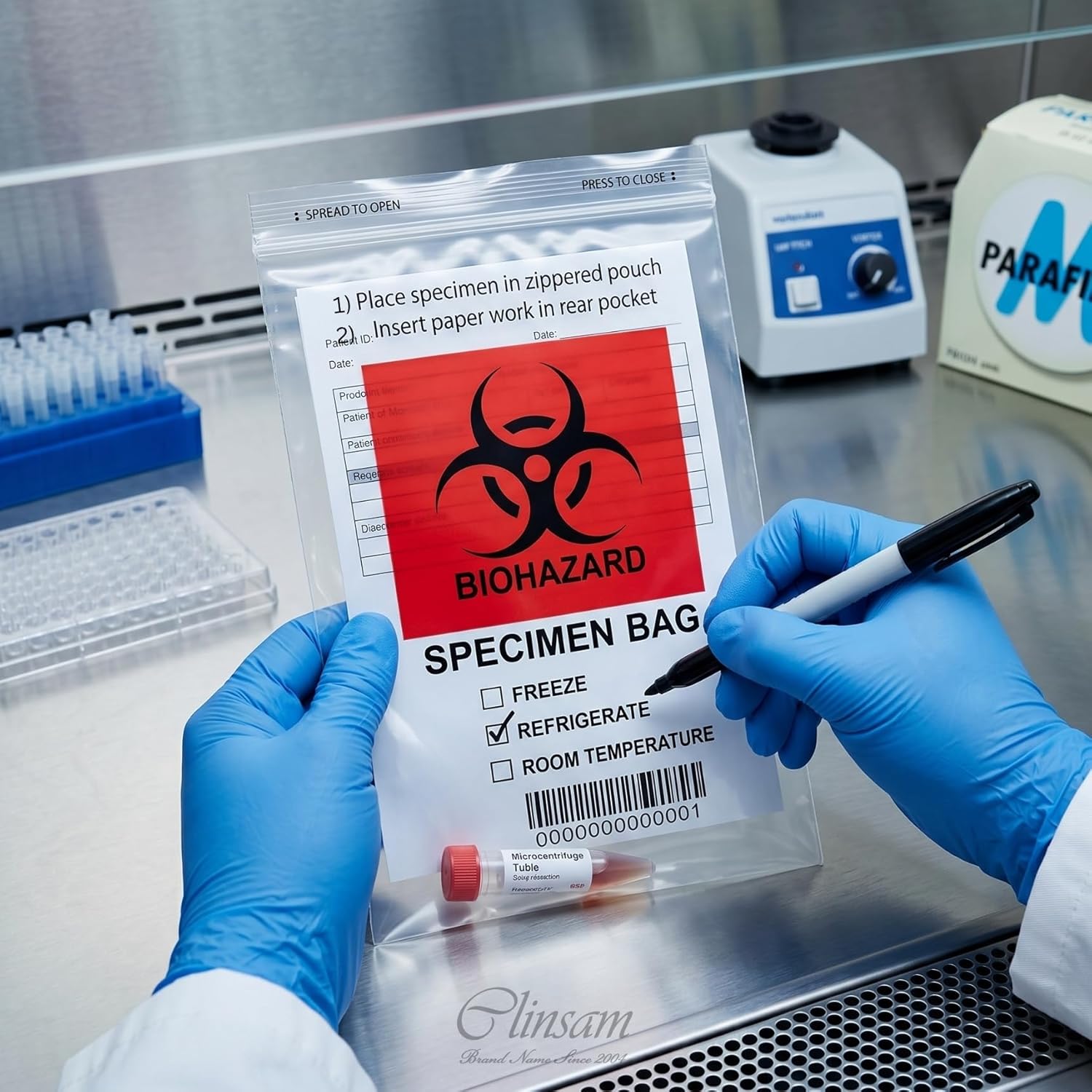 Biohazard Barcode Specimen Transport Bags - 6 x 9 in (15 x 23 cm), 1000 pcs
