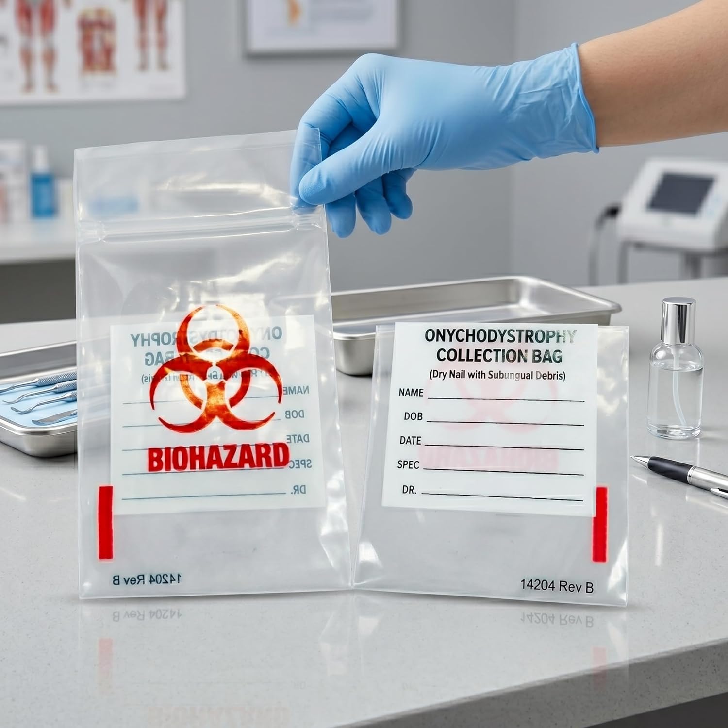 Biohazard Nail Specimen Transport Bags 2.44 x 4.25 in Ziplock