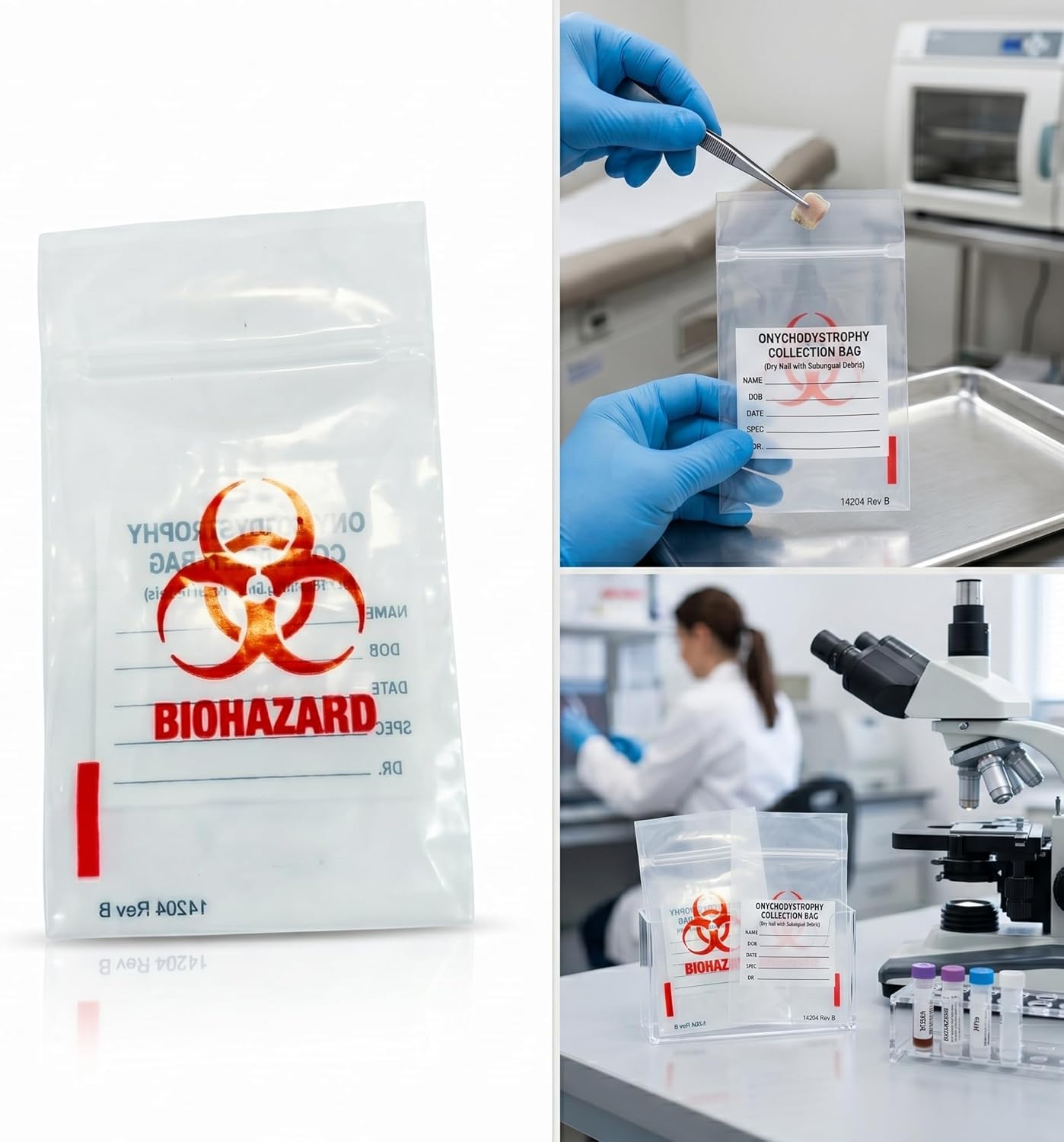 Biohazard Nail Specimen Transport Bags 2.44 x 4.25 in Ziplock