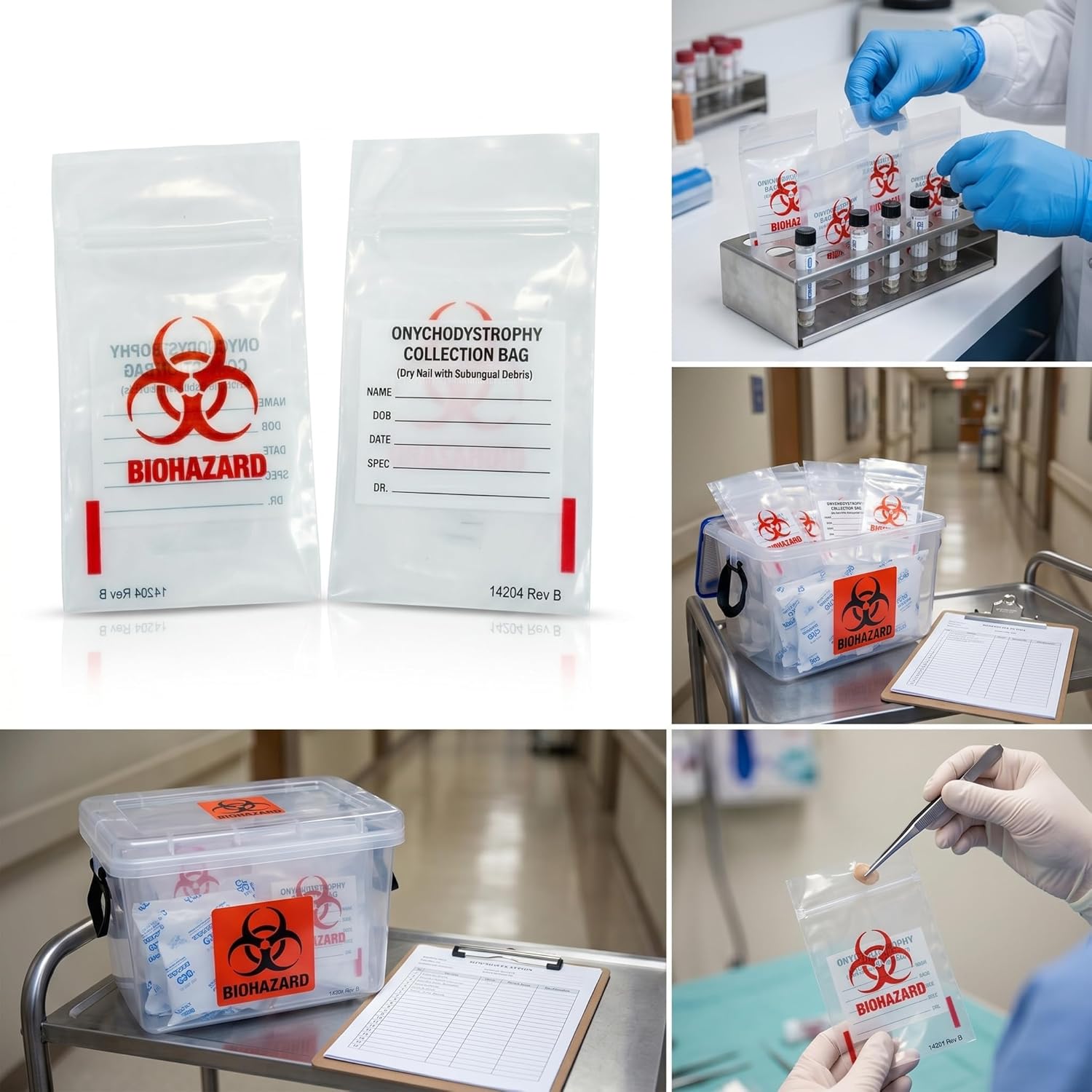 Biohazard Nail Specimen Transport Bags 2.44 x 4.25 in Ziplock