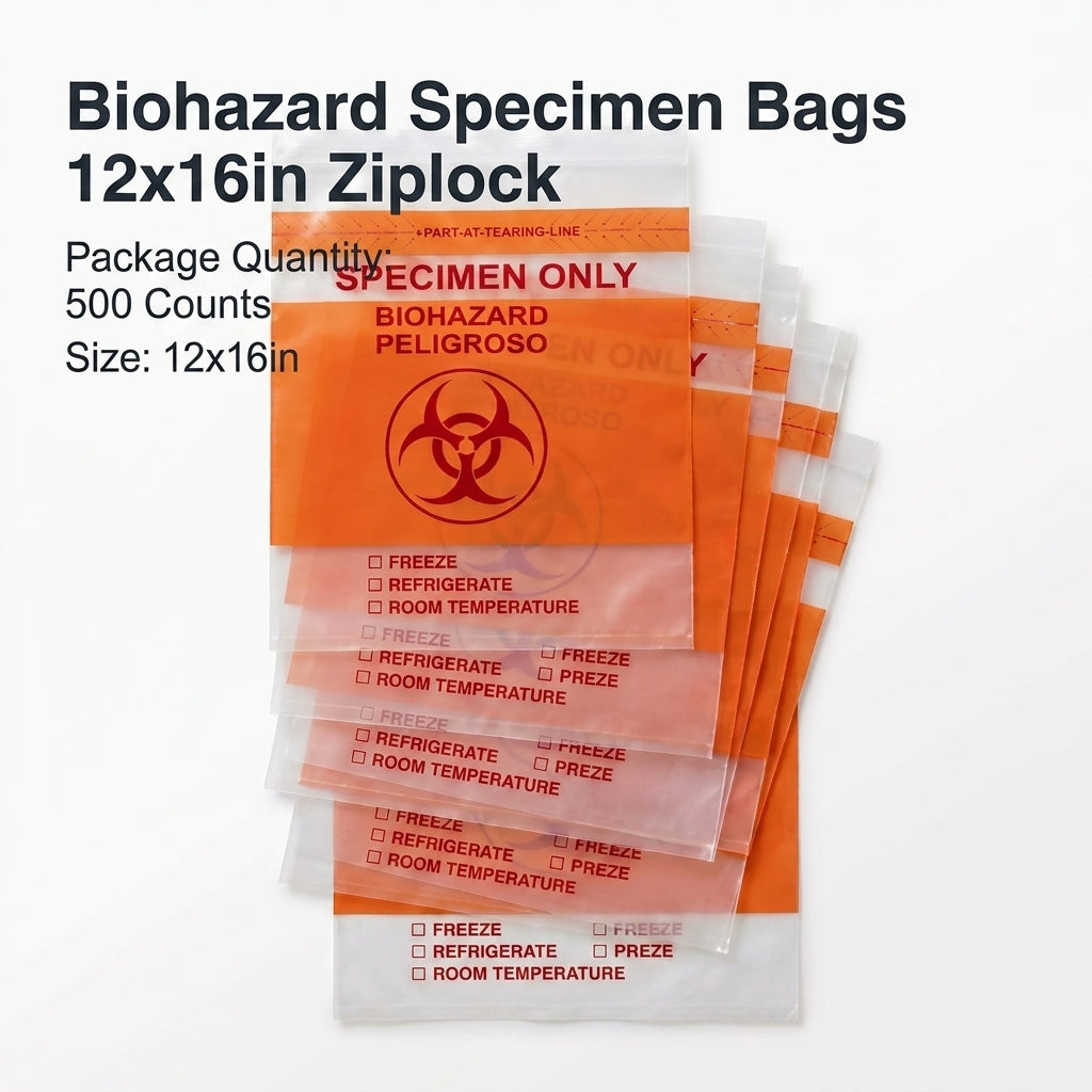 12 x 16 in Biohazard Specimen Ziplock Bag, 3.2 Mil, Dual Pocket, 500 count/ case