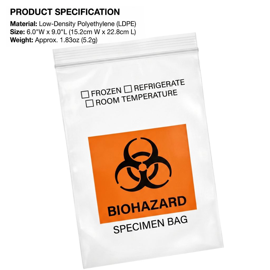 Biohazard Specimen Bag 6 x 9" – 5MIL, Ziplock, Dual Pocket, 1000 counts (10 packs on 100)