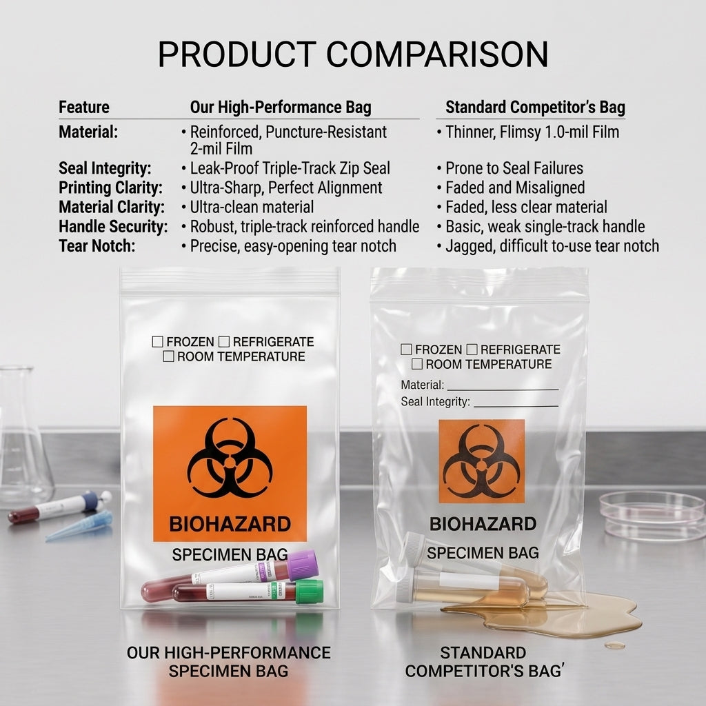 Biohazard Specimen Bag 6 x 9" – 5MIL, Ziplock, Dual Pocket, 1000 counts (10 packs on 100)