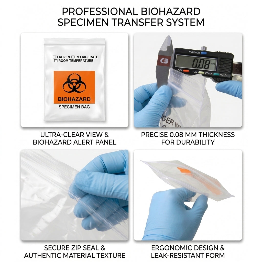 Biohazard Specimen Bag 6 x 9" – 5MIL, Ziplock, Dual Pocket, 1000 counts (10 packs on 100)