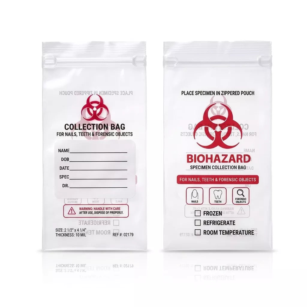 Biohazard Nail Specimen Transport Bags 10 mil- 2 1/2 x 4 1/4 in (6.4 x 11 cm) - 1000 Count