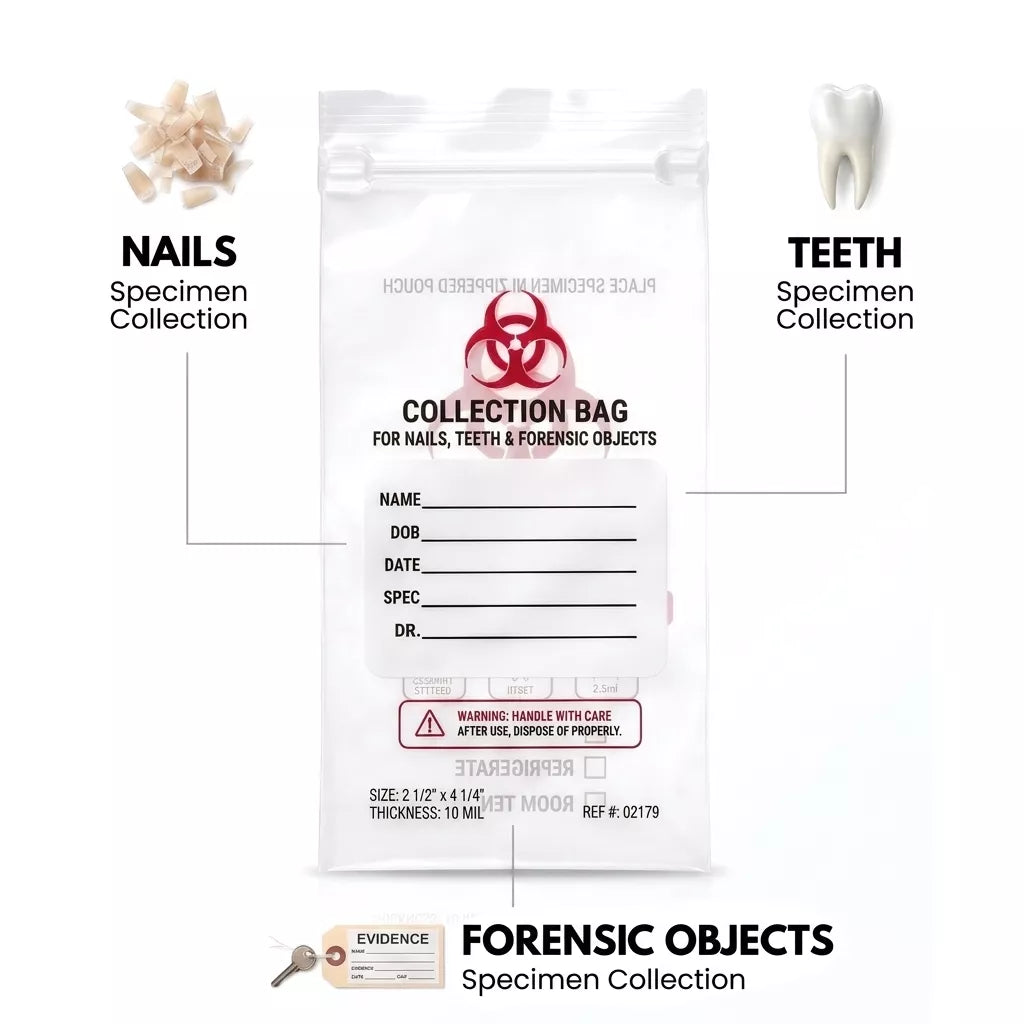 Biohazard Nail Specimen Transport Bags 10 mil- 2 1/2 x 4 1/4 in (6.4 x 11 cm) - 1000 Count