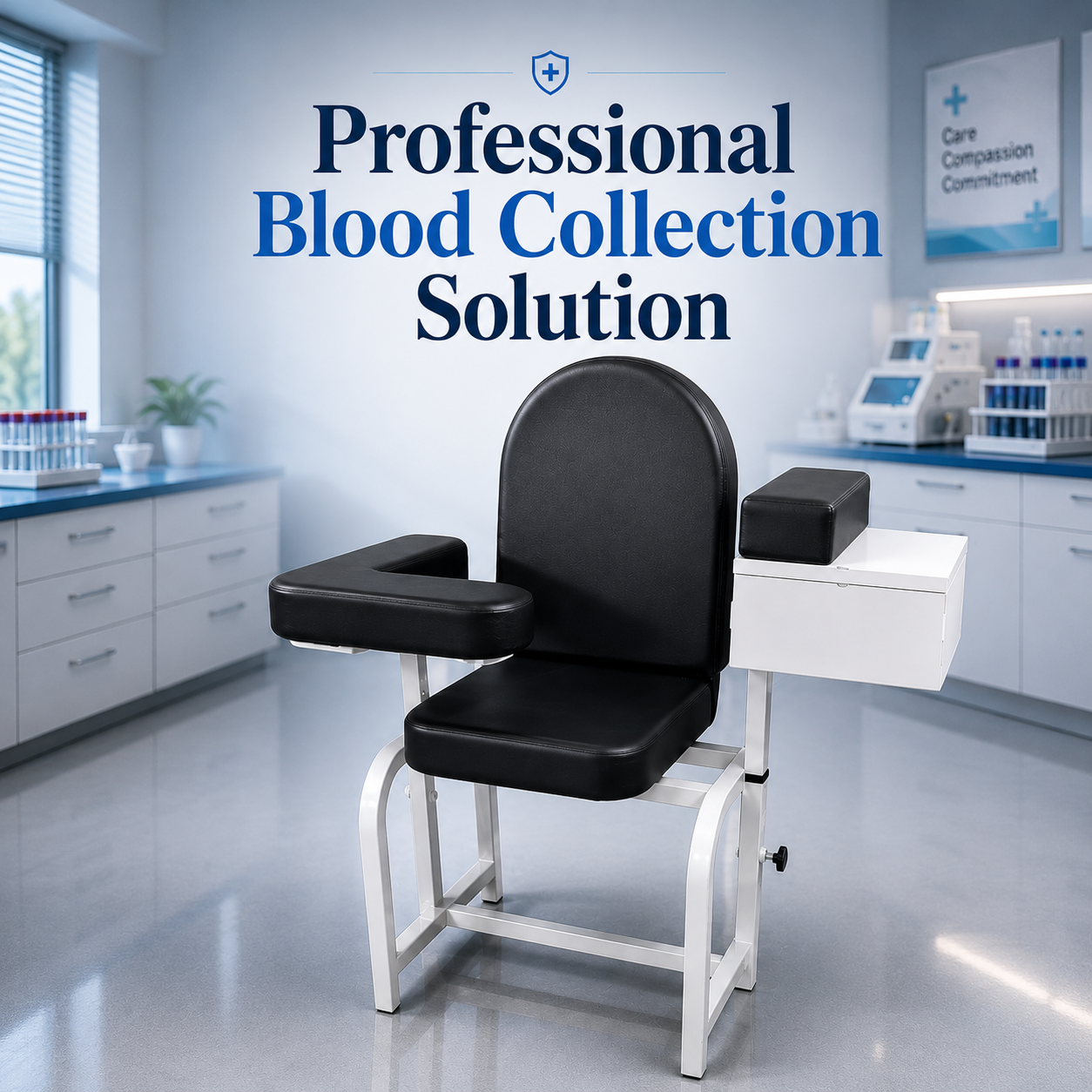 Blood Drawing Chair with Adjustable Flip-Up Armrest – Solid Phlebotomy Chair with Storage Drawer