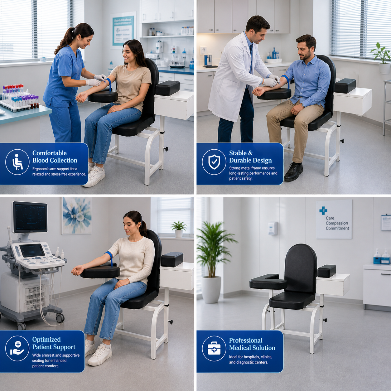Blood Drawing Chair with Adjustable Flip-Up Armrest – Solid Phlebotomy Chair with Storage Drawer