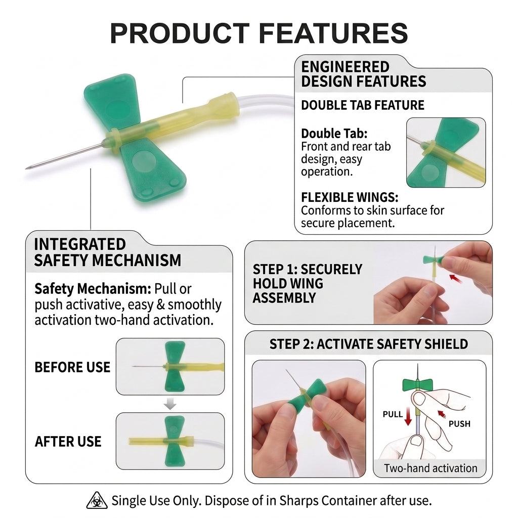 CMT 21G Butterfly Needle Safety Winged Blood Collection Set (1000 pcs)