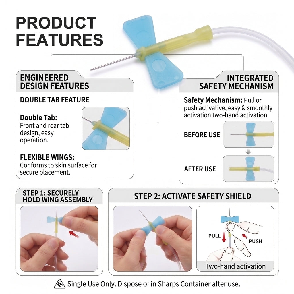 CMT 23G Butterfly Needle Safety Winged Blood Collection Set (1000 pcs)