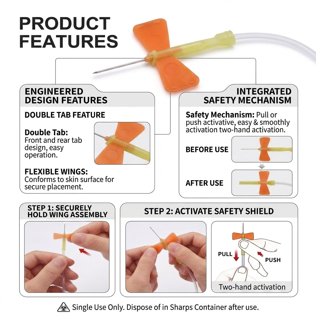 CMT 25G Butterfly Needle Safety Winged Blood Collection Set (1000 pcs)