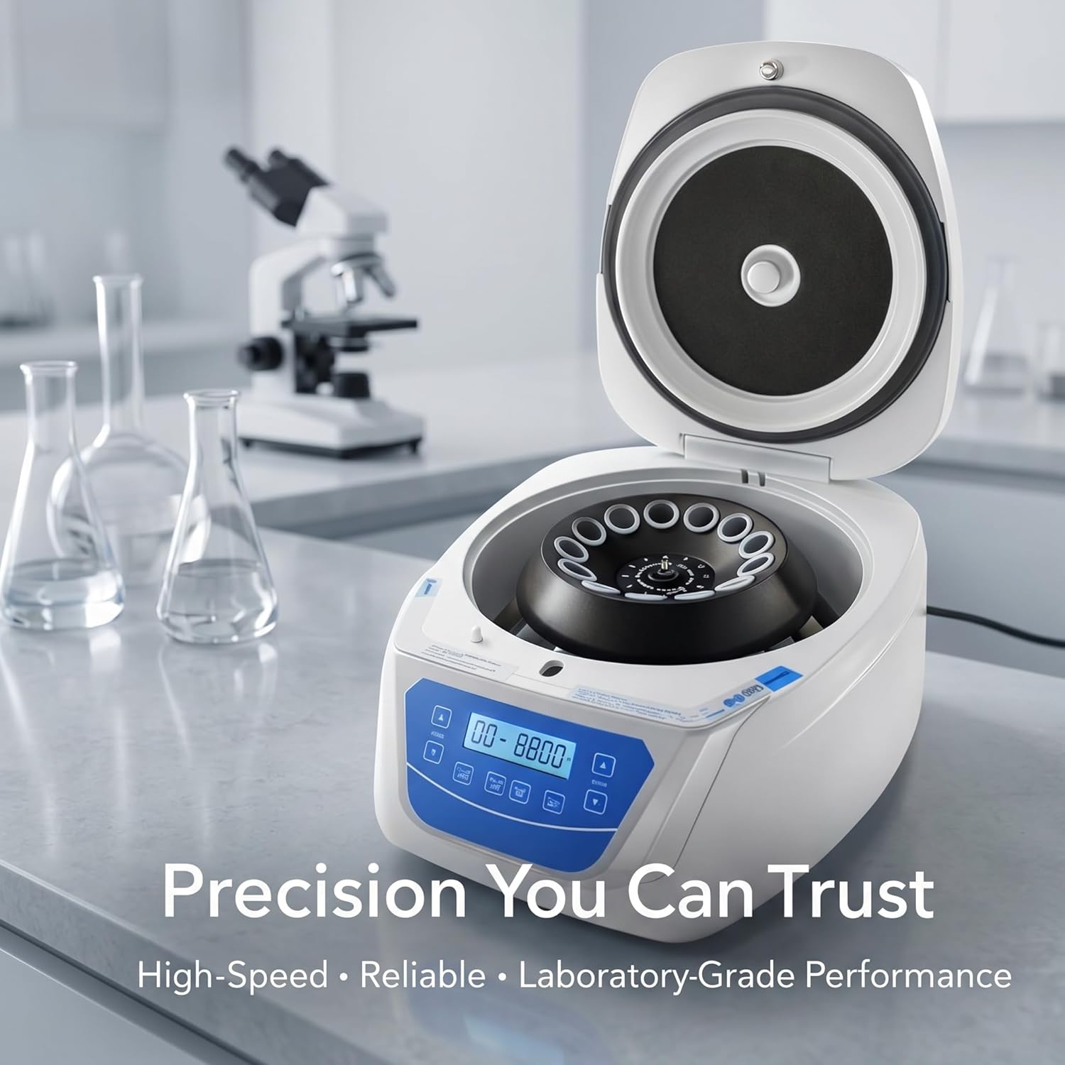 High Speed Benchtop Lab Centrifuge - 5000rpm with Stepless Digital Speed Control, 12 P x 10ml Rotor Capacity, 4390xg RCF for Clinical Research and Sample Processing (110v 60hz)
