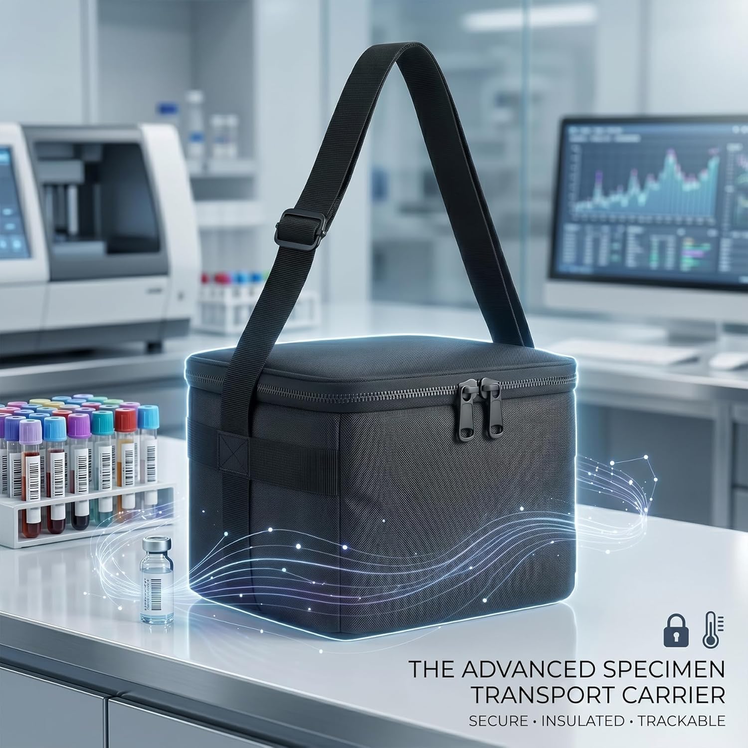 Medical Specimen Transport Bag Improved, Insulated Biohazard Cooler Tote 10 x 7 x 8in, Leakproof