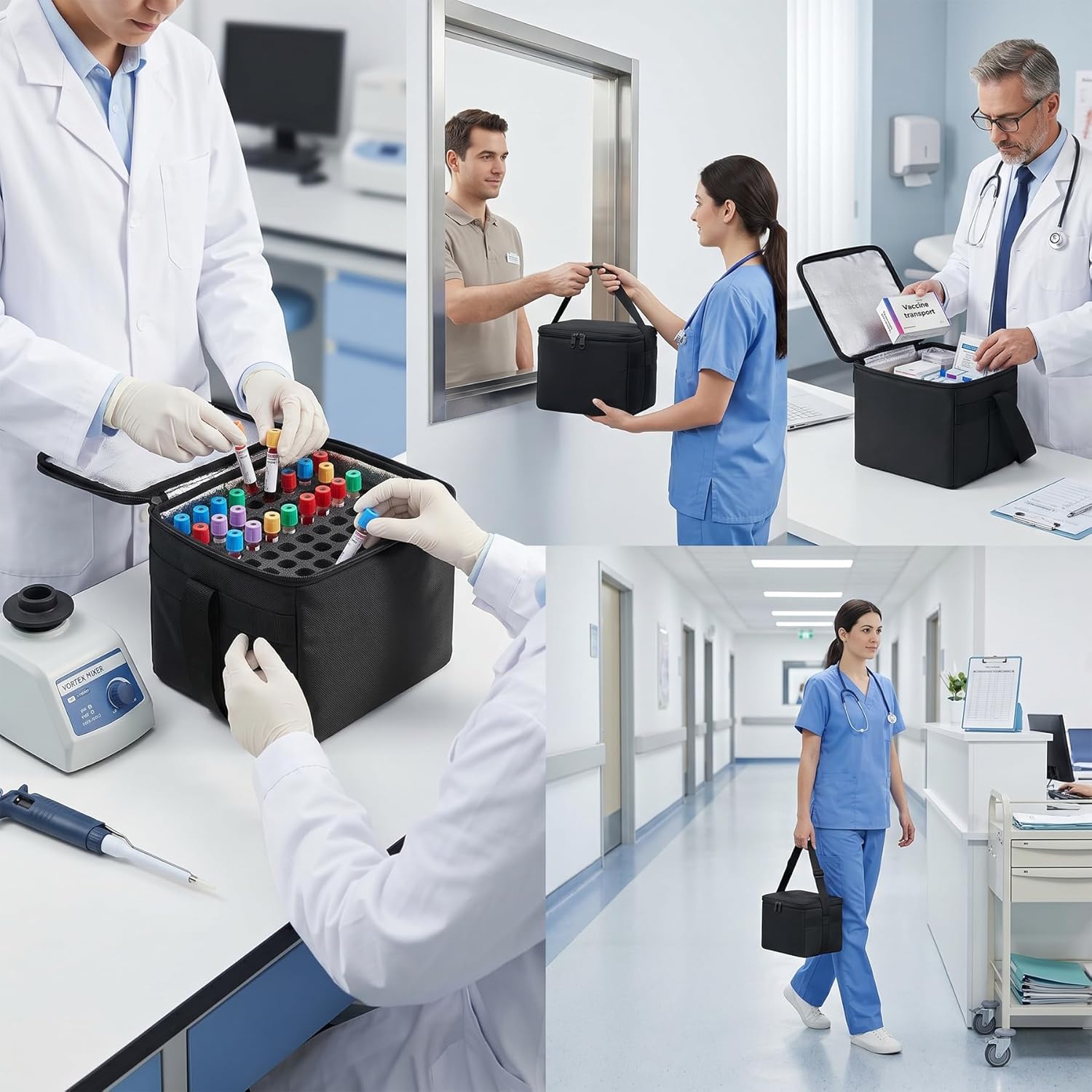 Medical Specimen Transport Bag Improved, Insulated Biohazard Cooler Tote 10 x 7 x 8in, Leakproof