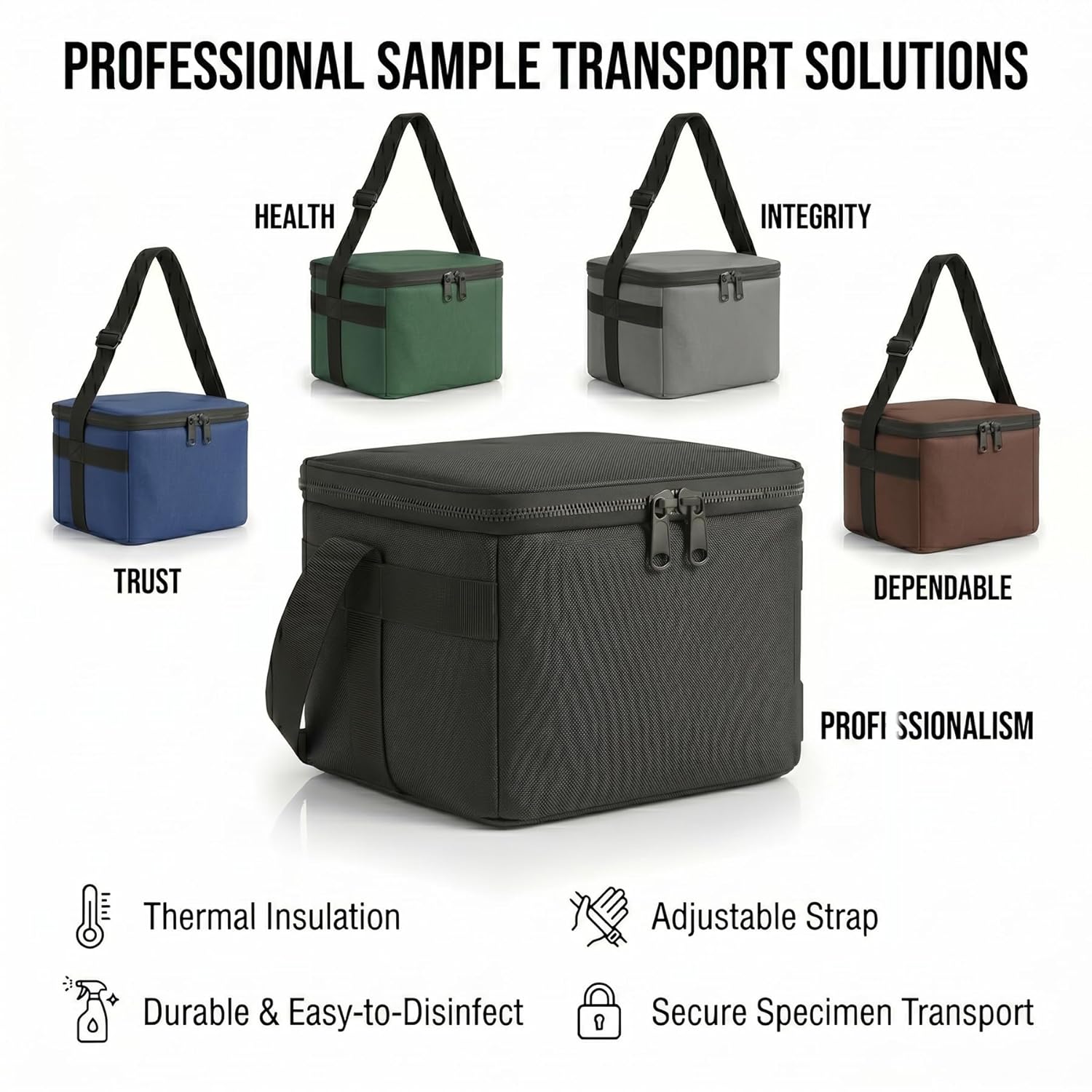 Medical Specimen Transport Bag Improved, Insulated Biohazard Cooler Tote 10 x 7 x 8in, Leakproof