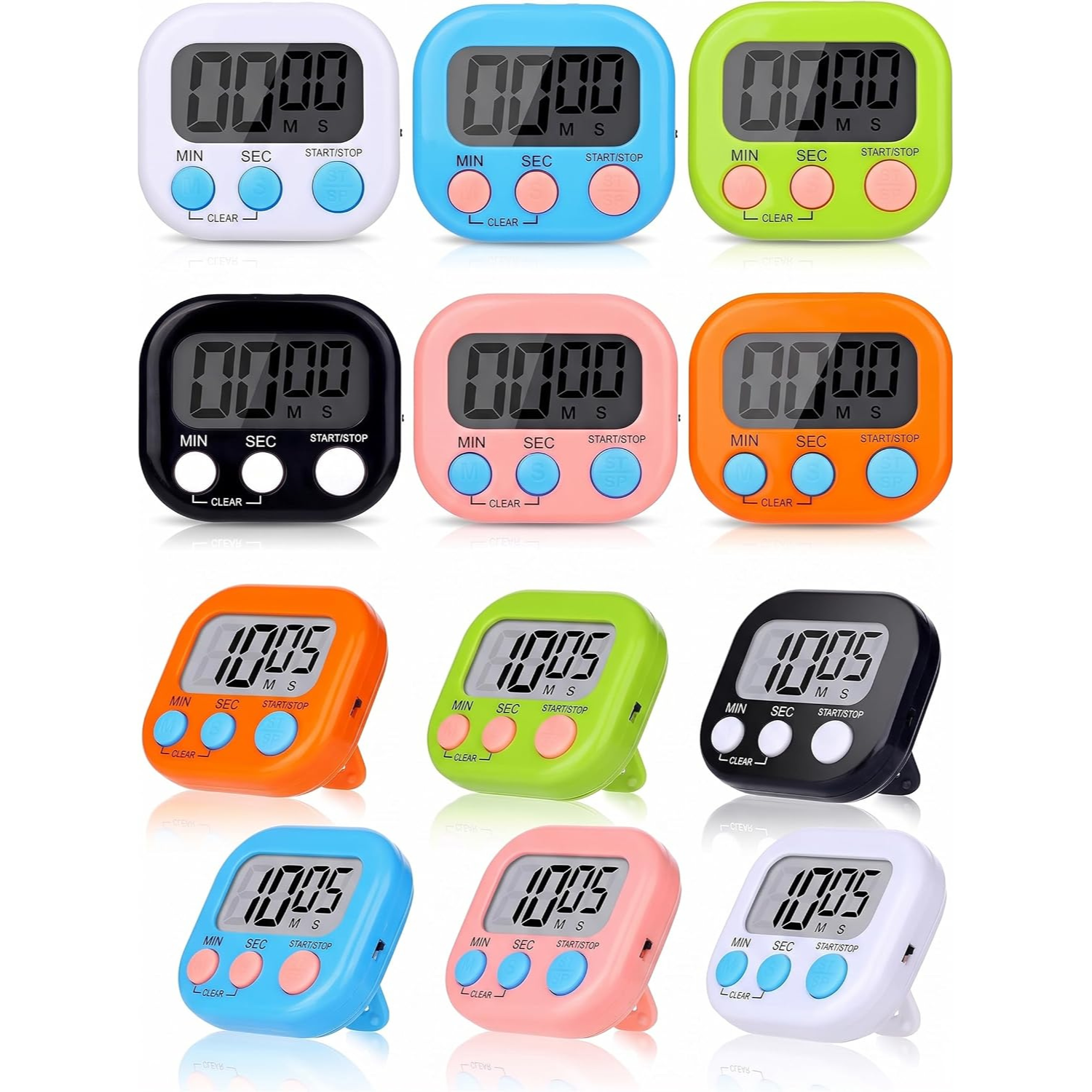 Digital Lab Timer with Magnetic Large Screen Alarm, 12 Pack