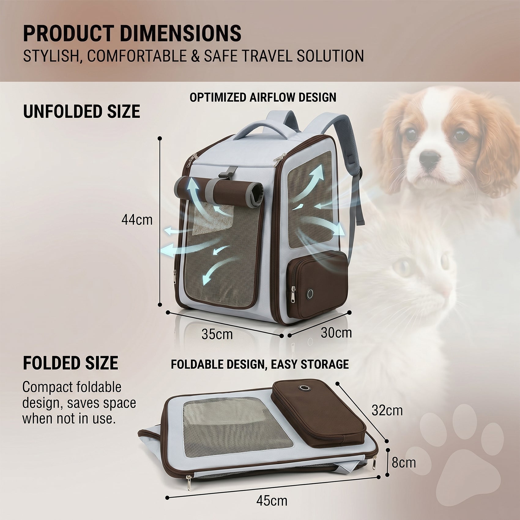 Foldable Pet Carrier Backpack with Mesh Ventilation & Sun Shade, Front-Opening Travel Bag for Small Dogs & Cats Up to 15 lbs