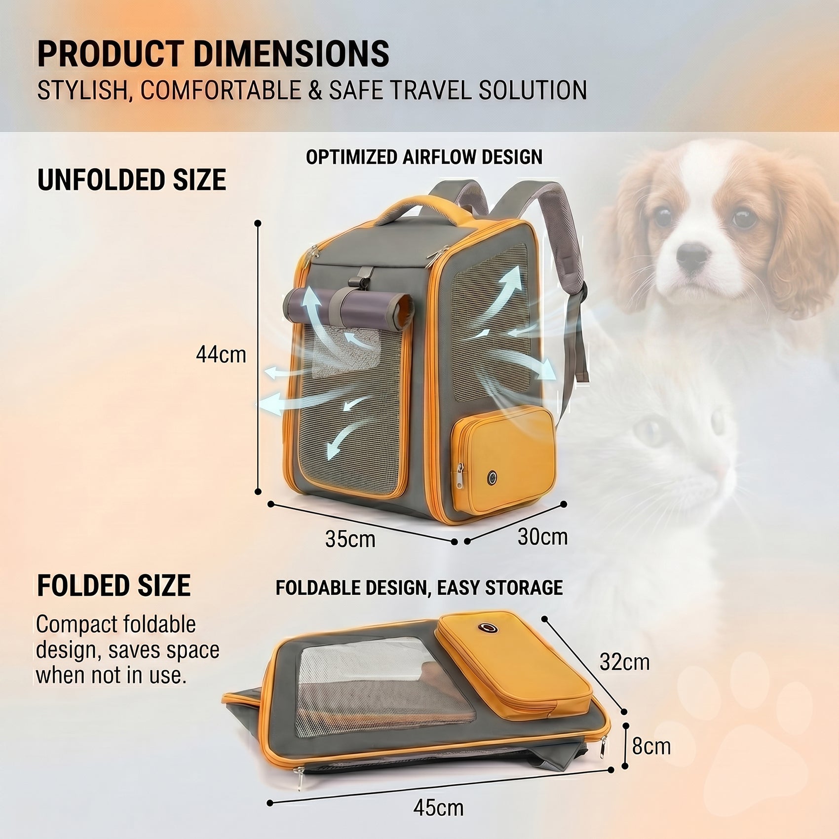 Foldable Pet Carrier Backpack with Mesh Ventilation & Sun Shade, Front-Opening Travel Bag for Small Dogs & Cats Up to 15 lbs