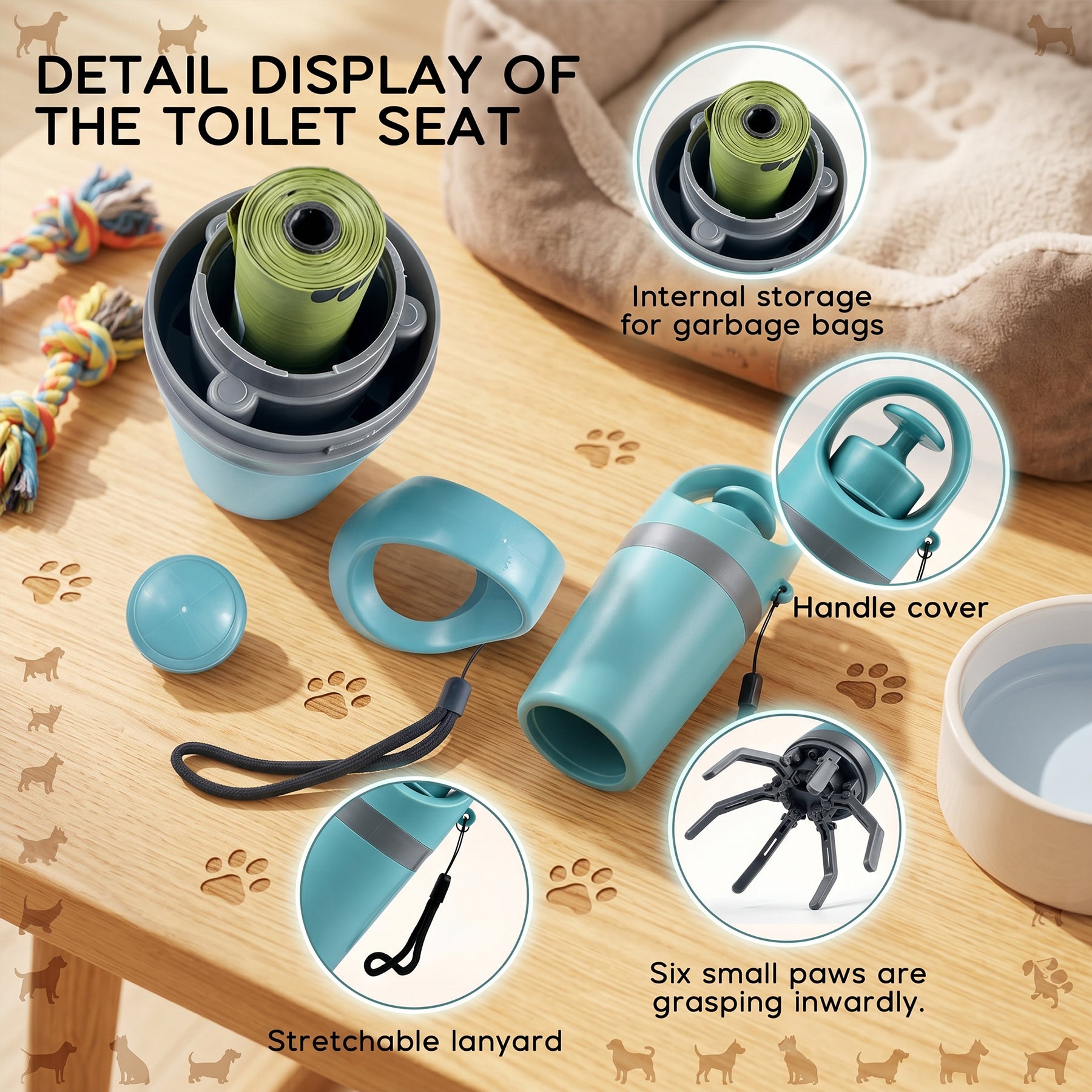 Dog Pooper Scooper with Built-in Poop Bag Dispenser, Portable Claw Handheld