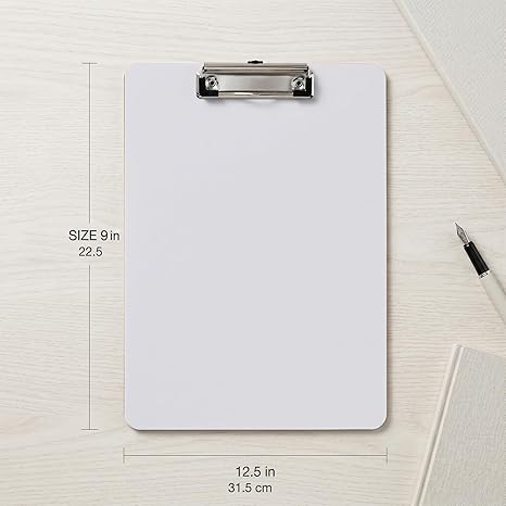Dry Erase Clipboard Double Sided 9" x 12.5" with Low Profile Clip