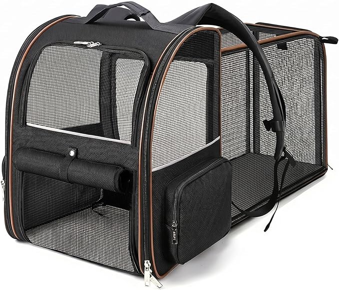Pet Carrier Expandable with Removable Fleece Pad & Shoulder Strap (16 x 12 x 11in)