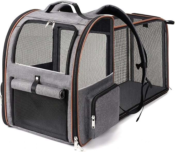Pet Carrier Expandable with Removable Fleece Pad & Shoulder Strap (16 x 12 x 11in)