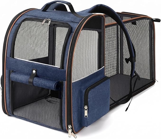 Pet Carrier Expandable with Removable Fleece Pad & Shoulder Strap (16 x 12 x 11in)