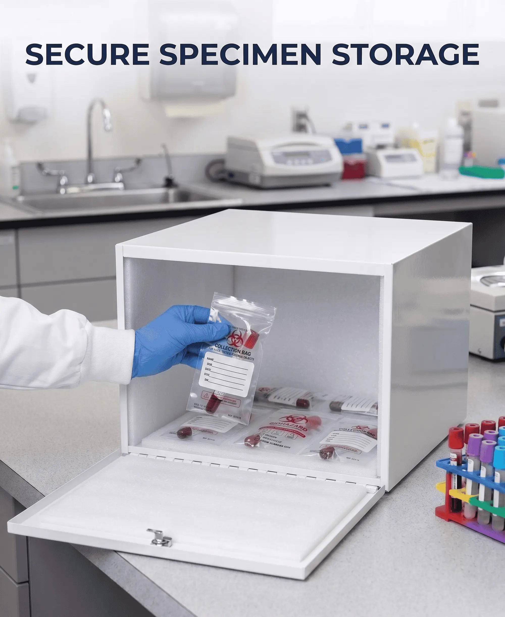 Medical Specimen Box with Lock & Key - Large 14 x 14 x 10.25 in, Lock Box