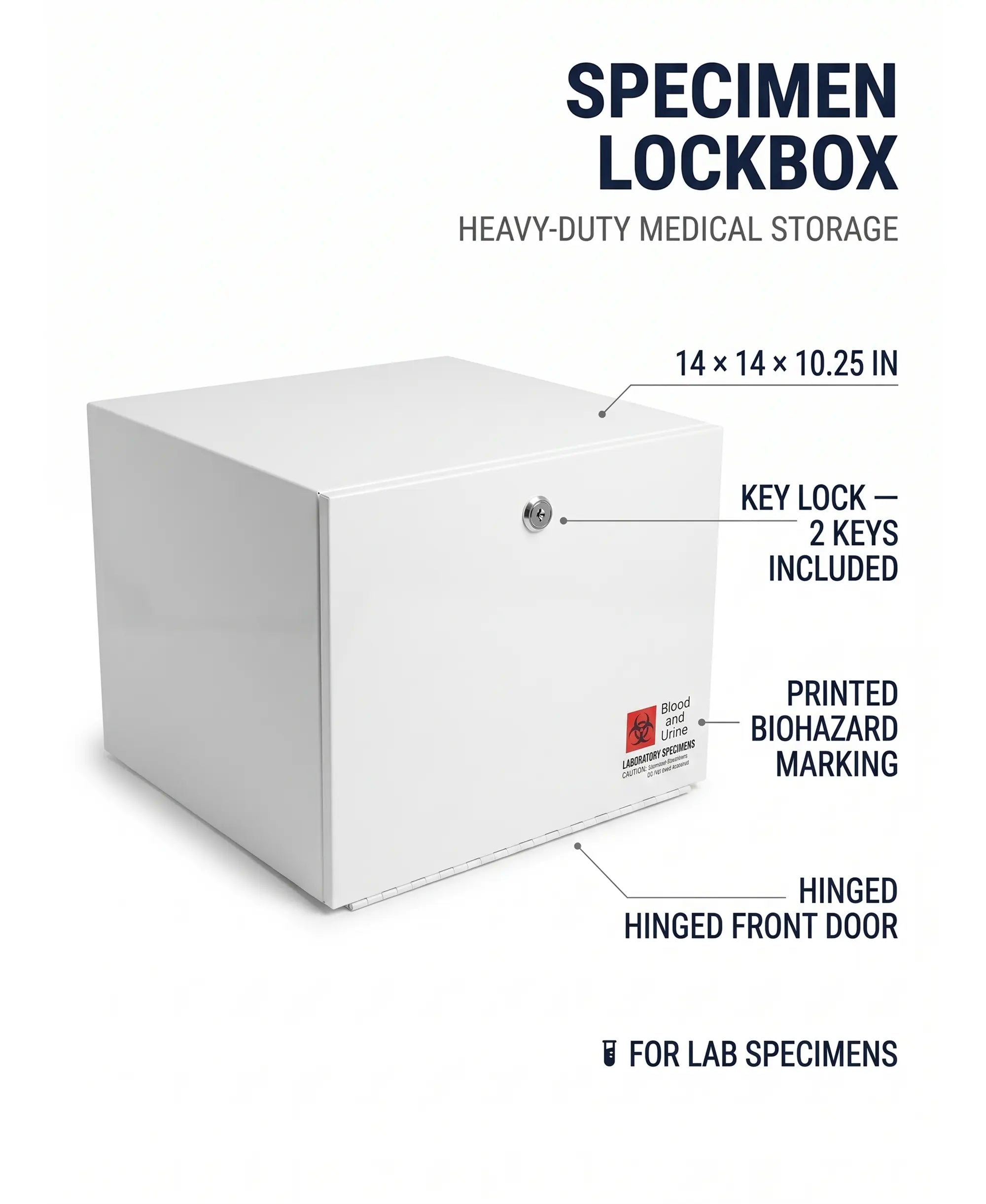 Medical Specimen Box with Lock & Key - Large 14 x 14 x 10.25 in, Lock Box