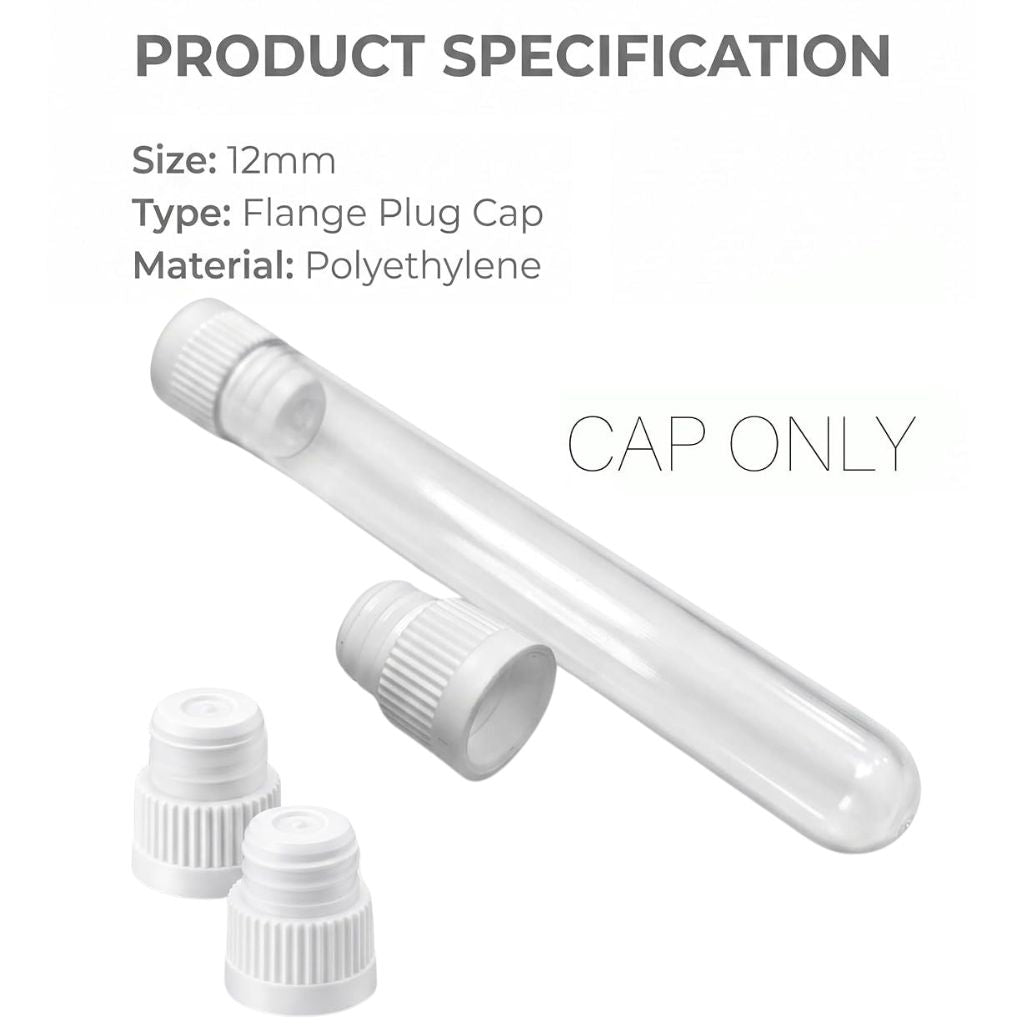 Flange Plug Caps for Test Tubes 12x100mm, 1000 pcs (Caps Only)