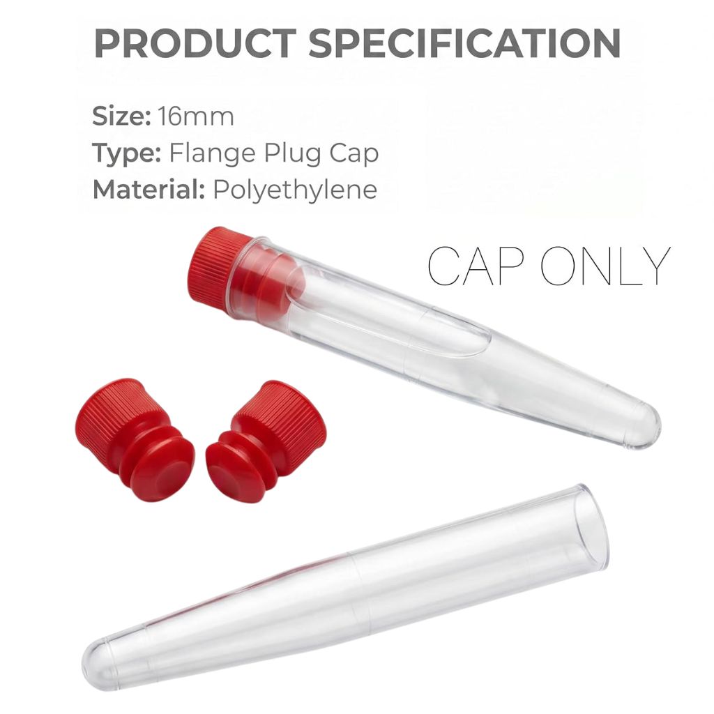 Flange Plug Caps for Test Tubes 16x100mm, 1000 pcs (Caps Only)