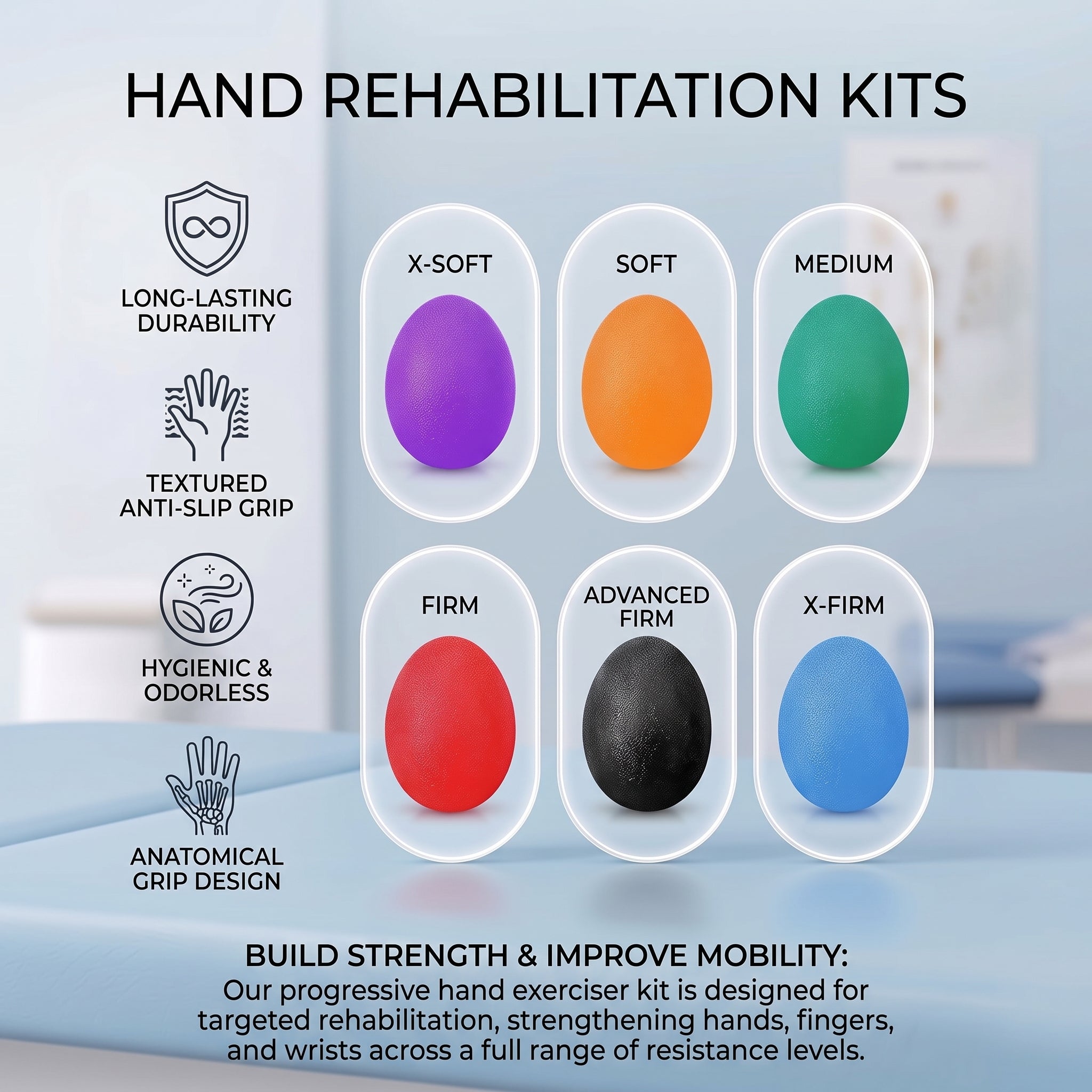 Hand Therapy Squeeze Balls Grip Strengthener Exercise Set, 6 Pack