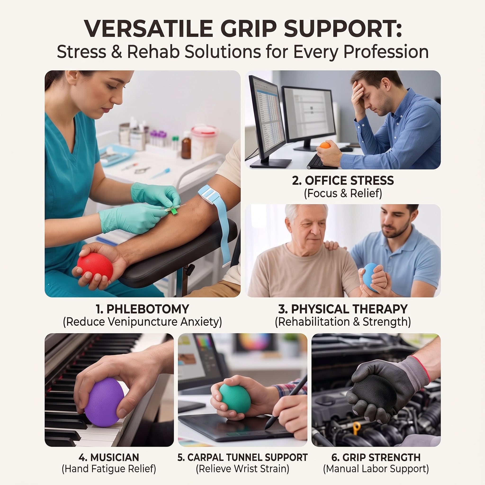 Hand Therapy Squeeze Balls Grip Strengthener Exercise Set, 6 Pack