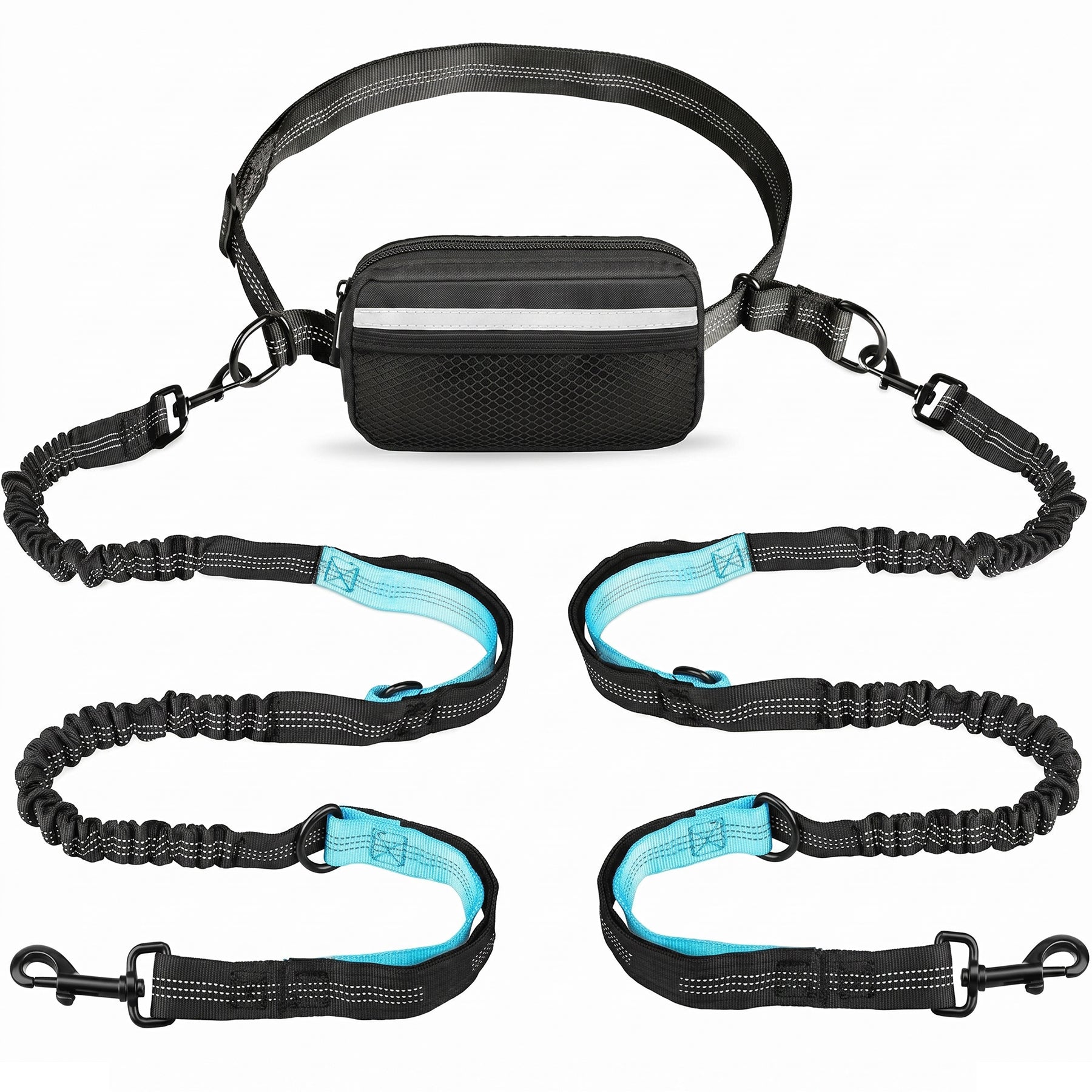 Hands Free Dog Leash with Removable Zipper Pouch, Waist Belt for Walking, Running