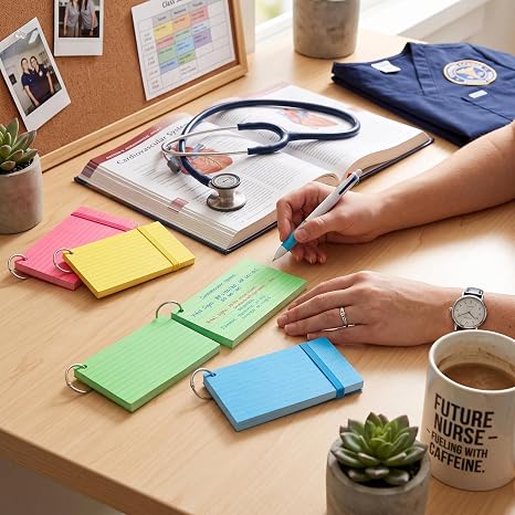 3 x 5 in  Ruled Flash Index Card with Binding Ring, 4 Color/ pack