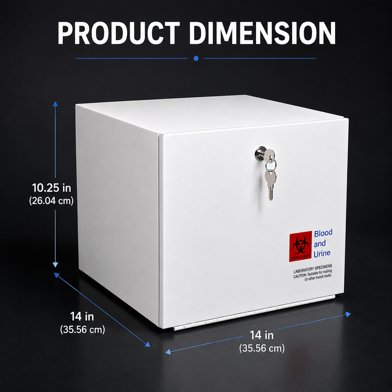 Medical Specimen Box with Lock & Key - Large 14 x 14 x 10.25 in, Lock Box