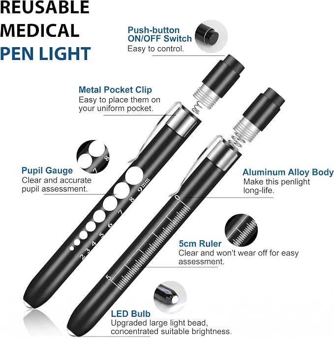 LED Medical Pen Light for Nurses Doctors, 3 Pack