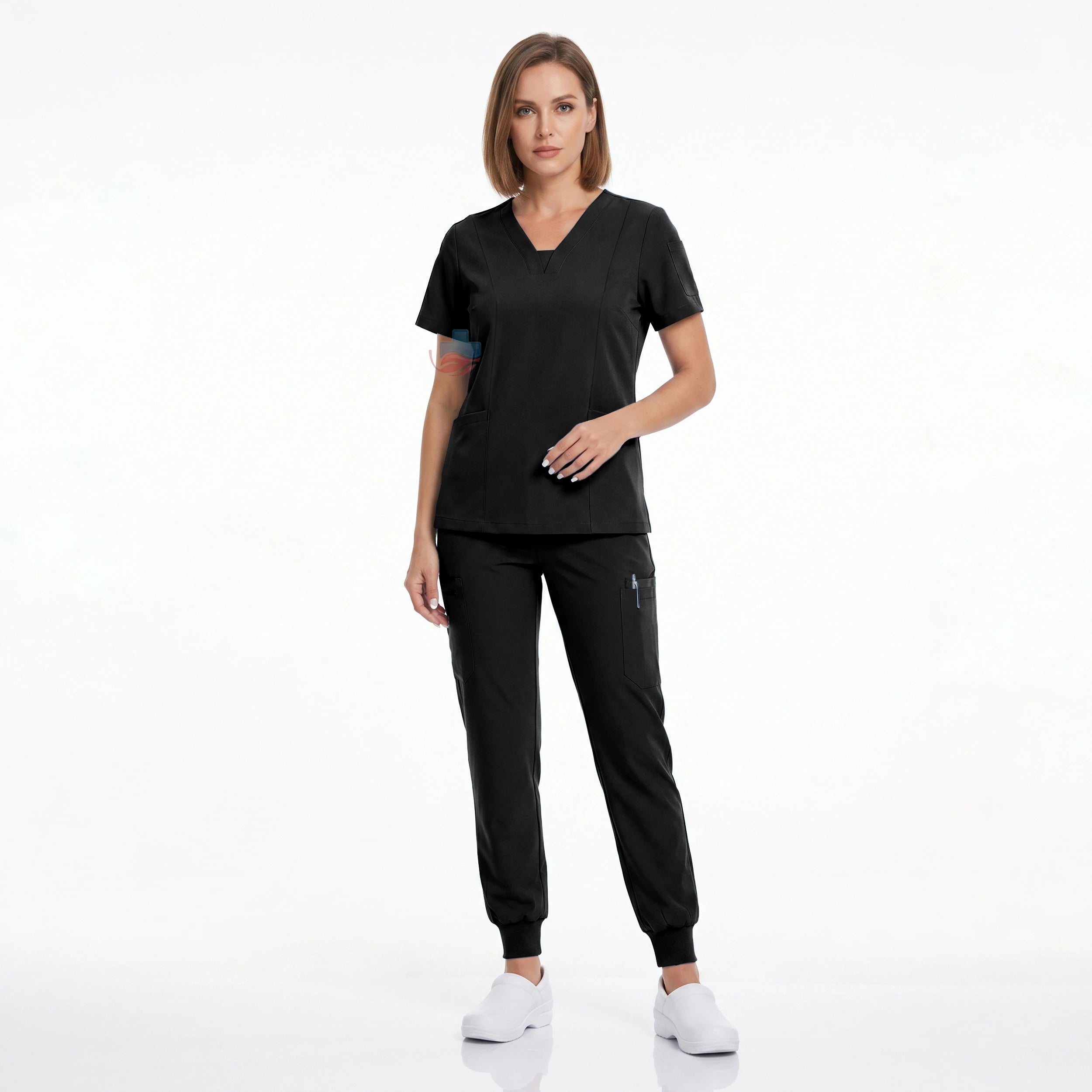Medical Uniform Scrubs Set with Modern V-Neck, Jogger Pants and Multiple Pockets for Women