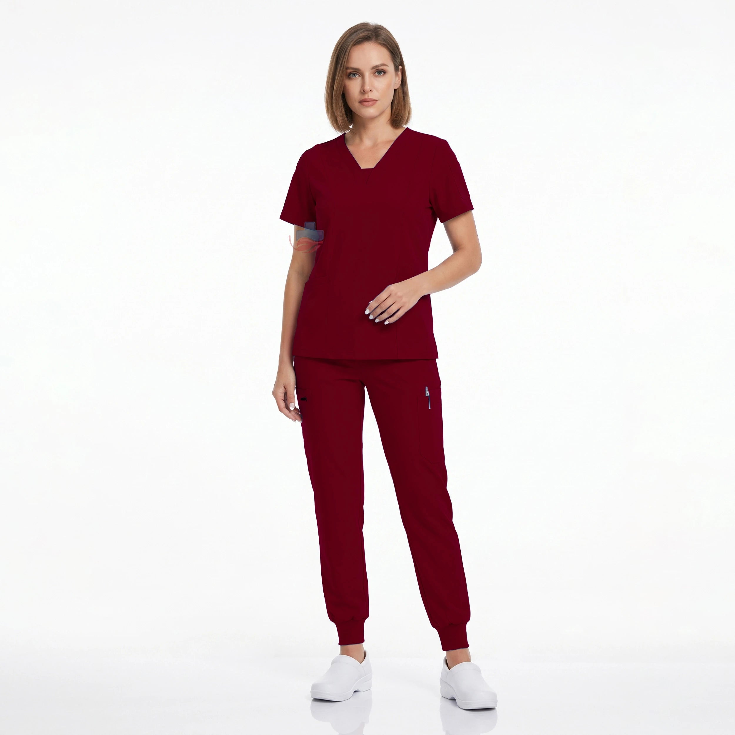 Medical Uniform Scrubs Set with Modern V-Neck, Jogger Pants and Multiple Pockets for Women