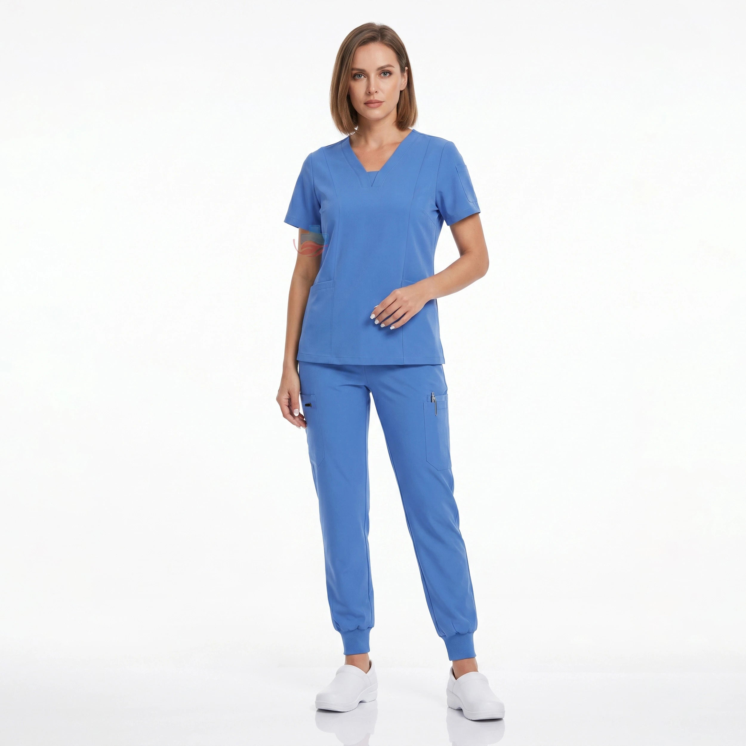 Medical Uniform Scrubs Set with Modern V-Neck, Jogger Pants and Multiple Pockets for Women